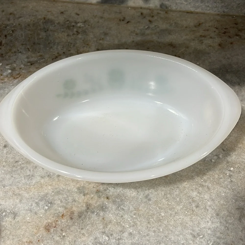 Vintage Glasbake White and Green Milk glass Bakeware Casserole Dish